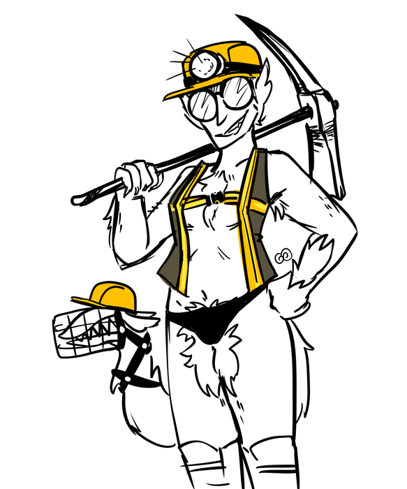 Dr. Hyland in high-vis-themed lingerie, a pickaxe slung over one shoulder. There isn't actually context for this.